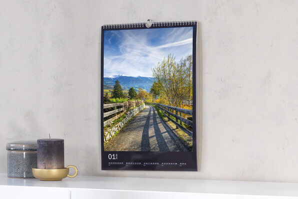 Portrait A3 calendar with dark border and photo of countryside path