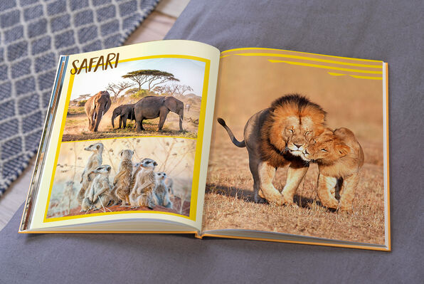 XXL Portrait photobook with images of an african safari with text